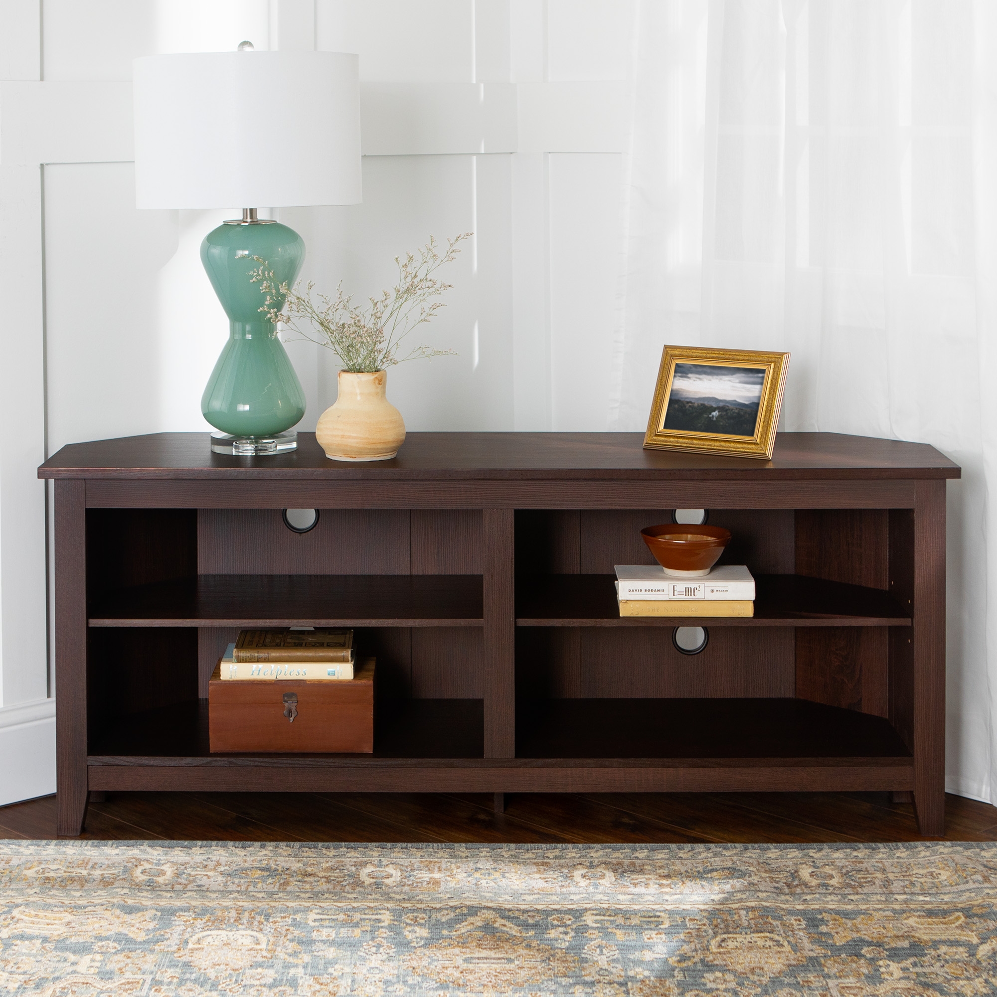 58" Transitional Wood Corner TV Stand - Espresso - Image 4