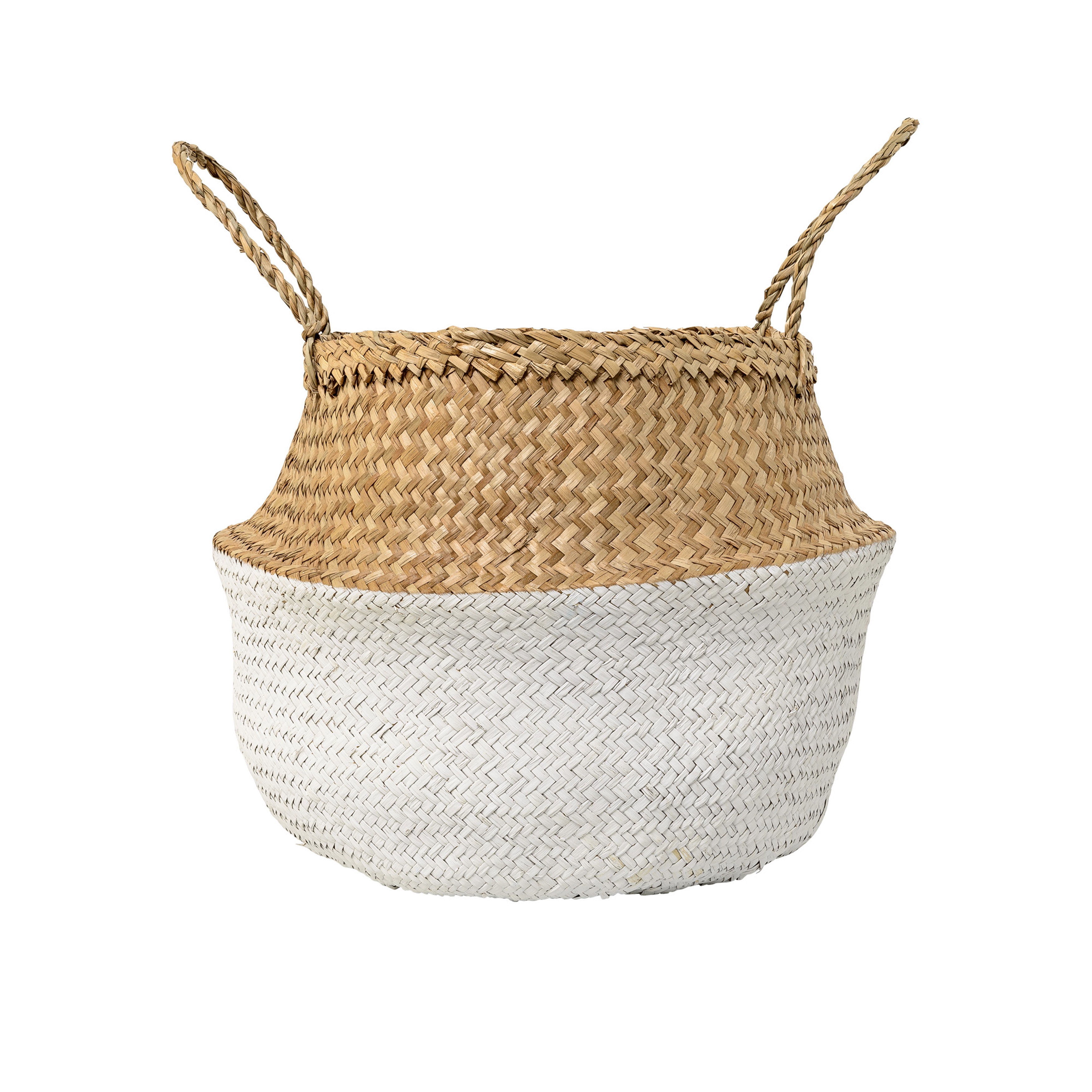 Beige & White Seagrass Folding Basket with Handles - Image 0