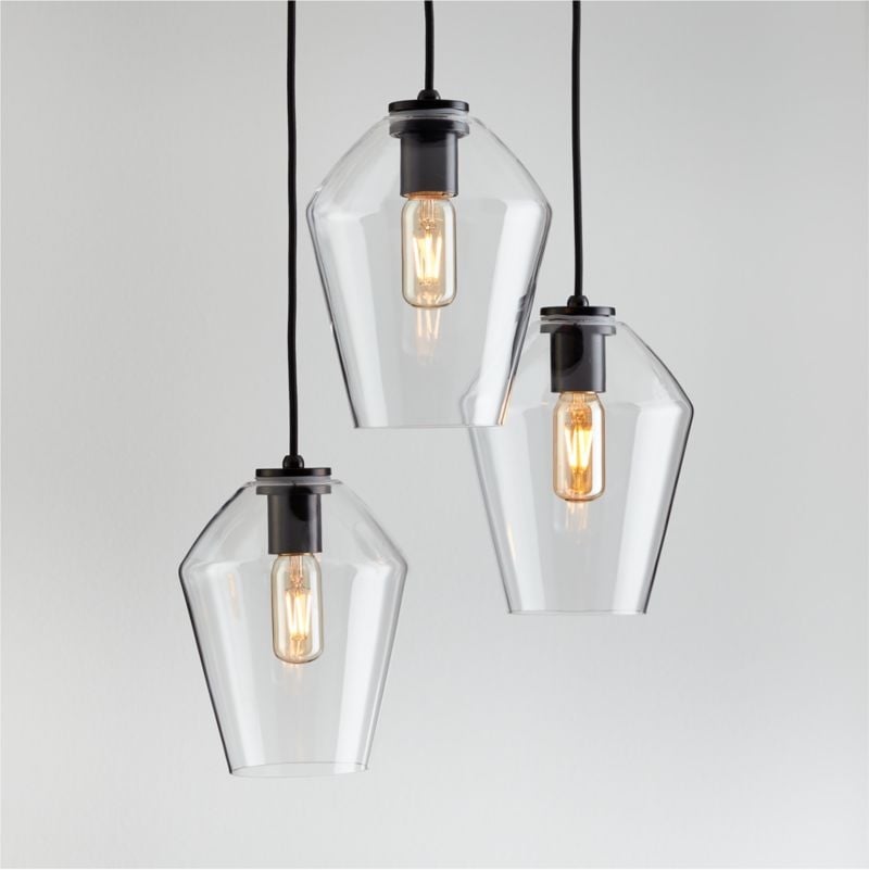 Arren Black 3-Light Round Pendant with Angled Clear Glass Shades - Image 2