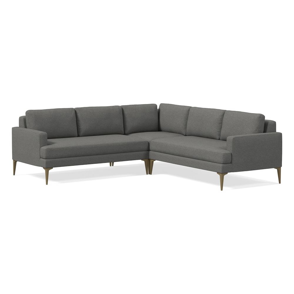 Andes 90" Multi Seat 3-Piece L-Shaped Sectional, Petite Depth, Chenille Tweed, Pewter, Brass - Image 0