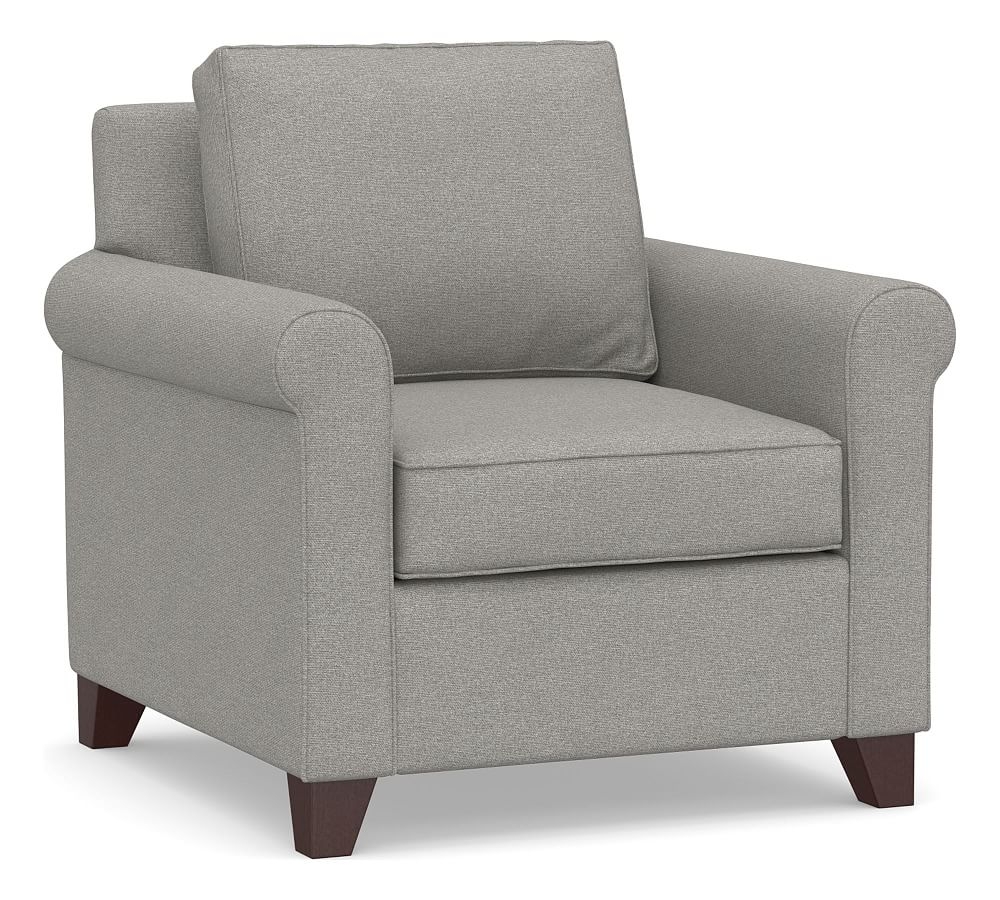 Cameron Roll Arm Upholstered Armchair, Polyester Wrapped Cushions, Performance Heathered Basketweave Platinum - Image 0
