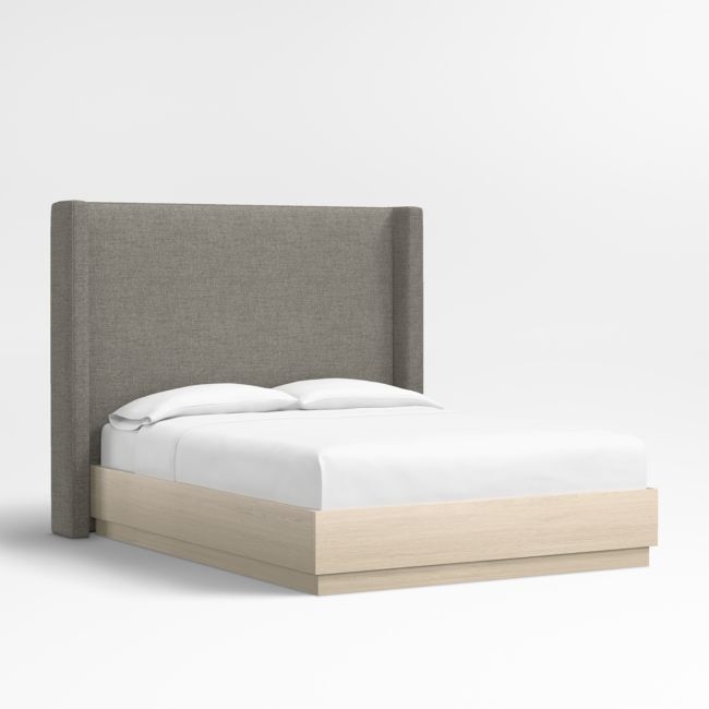 Arden 60" Dark Grey Upholstered Queen Headboard with Batten White Oak Bed Base - Image 0