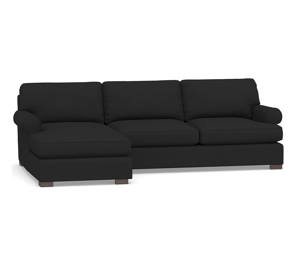 Townsend Roll Arm Upholstered Right Arm Sofa with Chaise Sectional, Polyester Wrapped Cushions, Textured Basketweave Black - Image 0