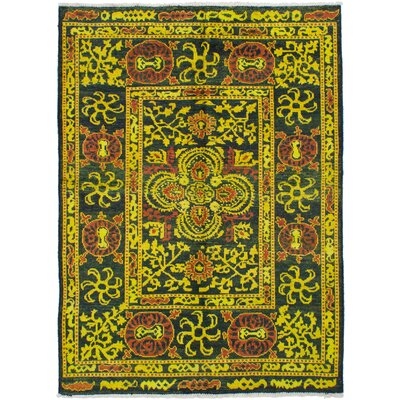 One-of-a-Kind Salonique Hand-Knotted 2010s Mogul Green/Brown 6'6" x 8'10" Wool Area Rug - Image 0