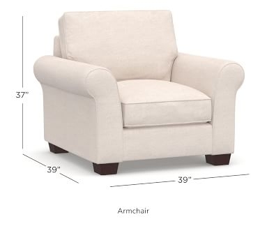 PB Comfort Roll Arm Upholstered Armchair 40", Box Edge Down Blend Wrapped Cushions, Performance Heathered Basketweave Dove - Image 1