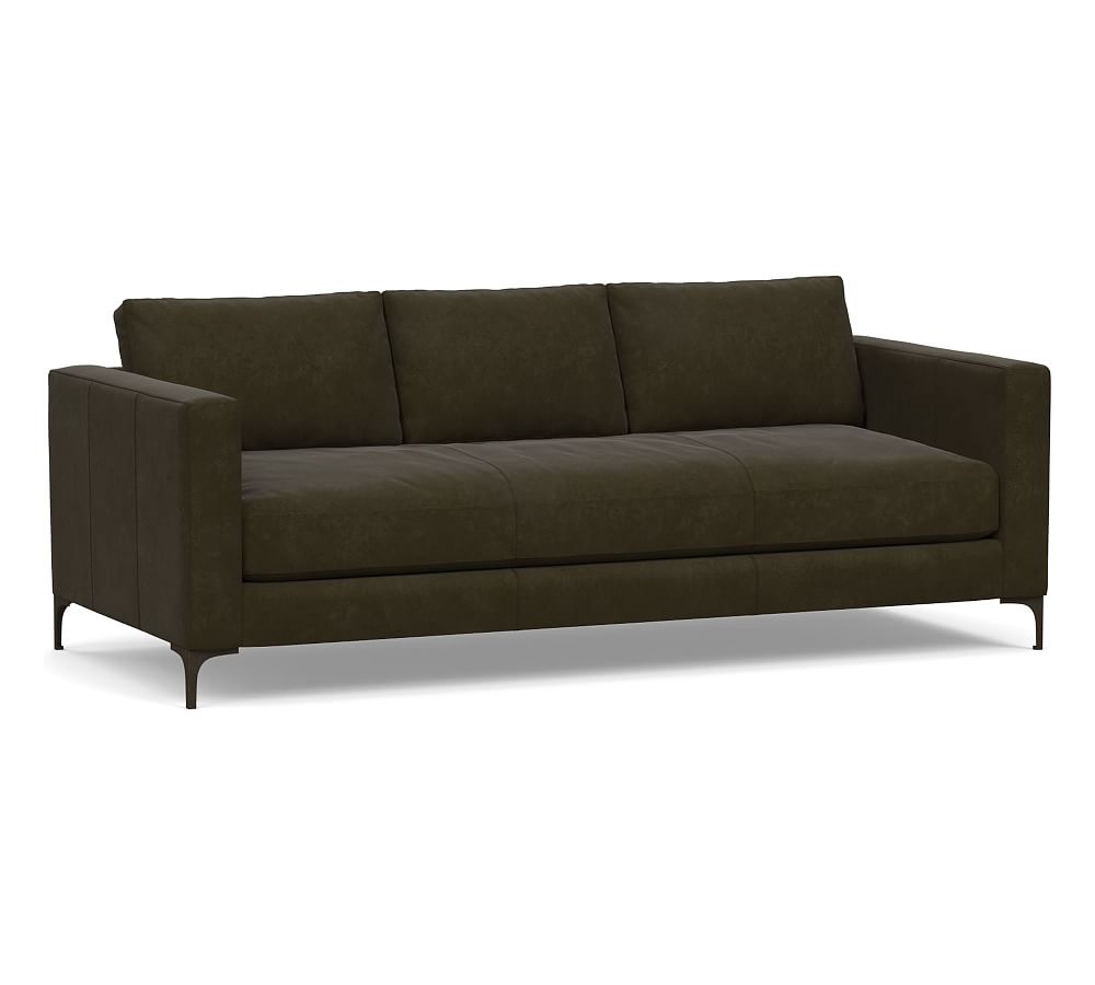 Jake Leather Sofa 85" with Bronze Legs, Down Blend Wrapped Cushions, Aviator Blackwood - Image 0