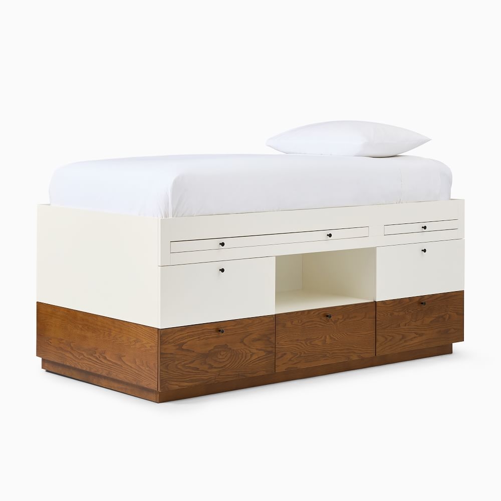 Modern Captain's Bed, Twin, Acorn + White, WE Kids - Image 0