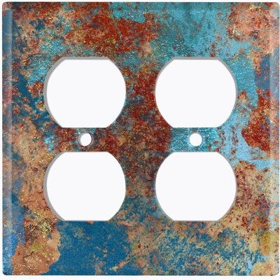 Metal Crosshatch Light Switch Plate Outlet Cover (Metal Patina 5 Print  - Double Duplex) - Image 0