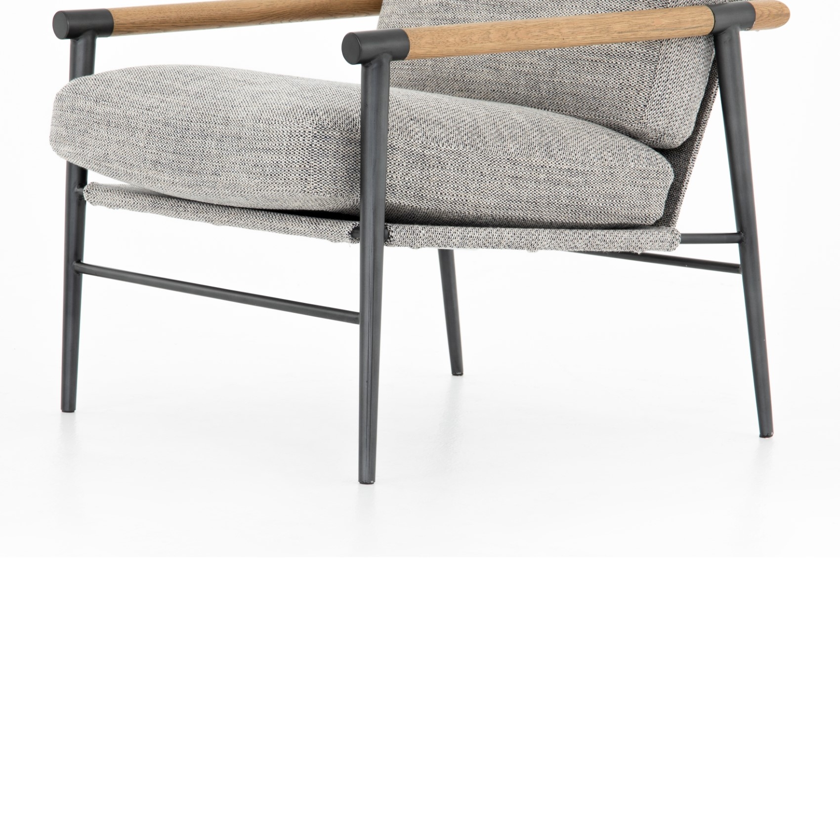 Zander Modern Classic Grey Upholstered Oak Wood Steel Arm Chair - Image 10