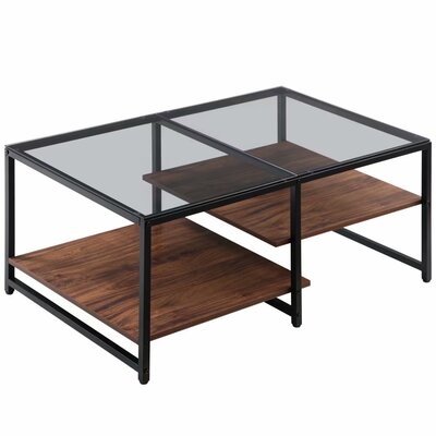 Morden Glass Coffee Table With Storage Shelf Shelves, 39.3 X 23.6 X 17.7" - Image 0