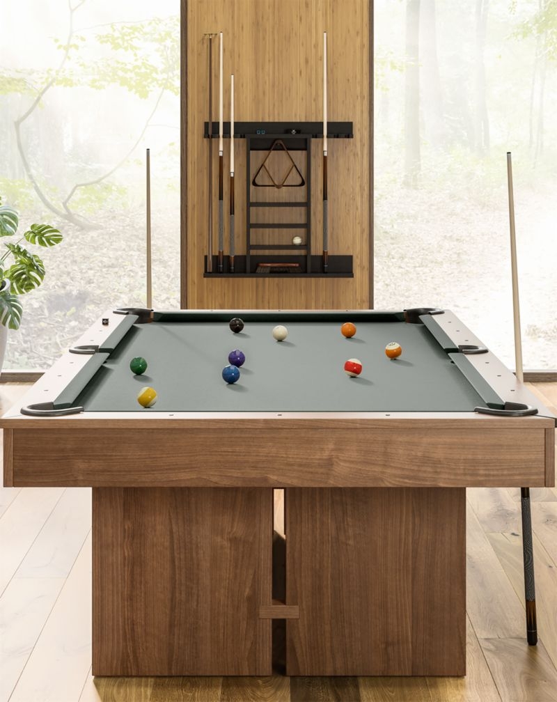 Grey and Walnut Pool Table with Wall Rack and Accessories - Image 2