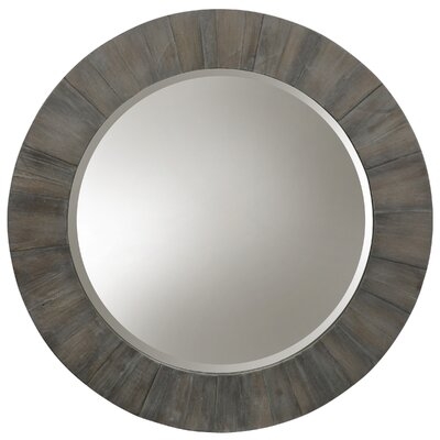 Style Craft Hand Painted Gray Wood - Weathered Natural Wood Frame Round Mirror With Clear Beveled Glass - Image 0