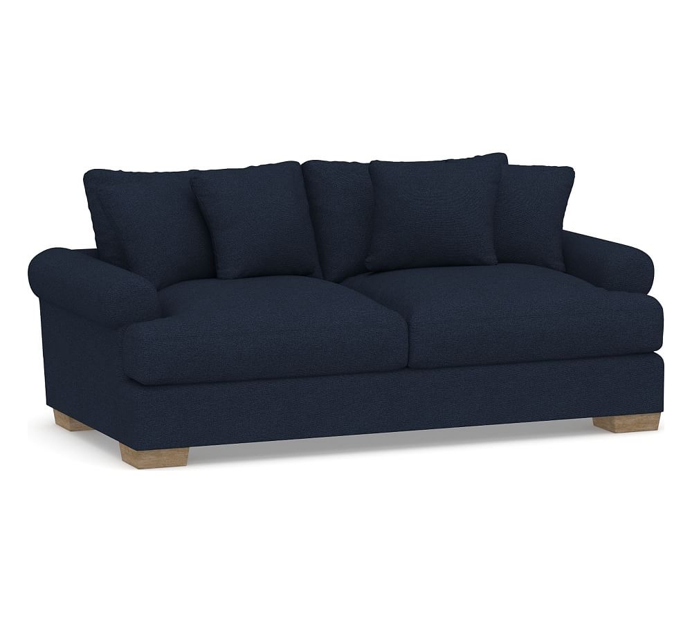 Sullivan Roll Arm Upholstered Deep Seat Sofa 88", Down Blend Wrapped Cushions, Performance Heathered Basketweave Navy - Image 0