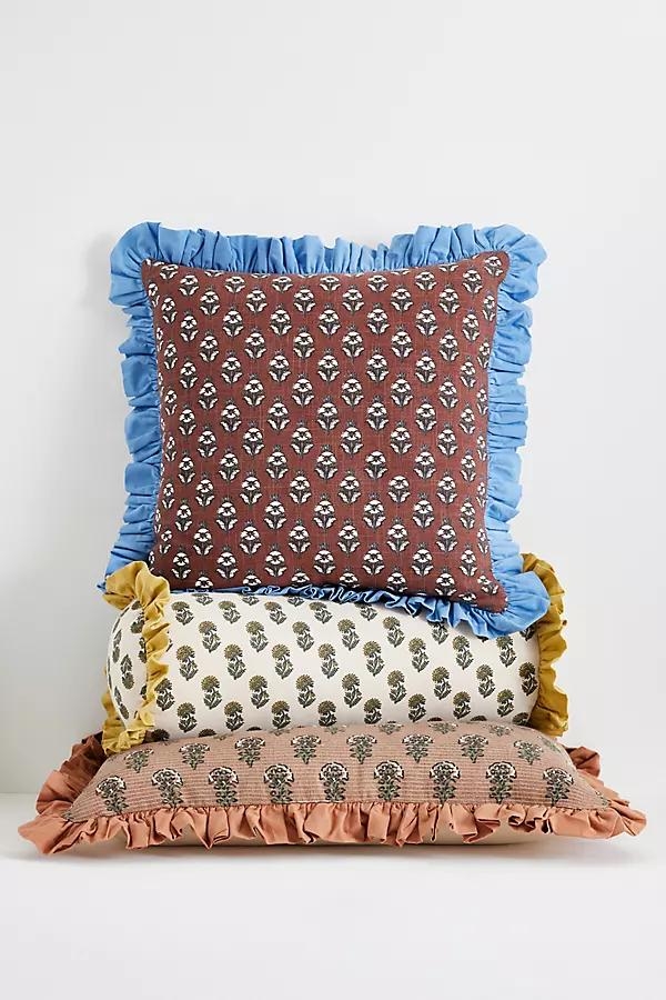 Cotton Block-Print Ruffle Pillow - Image 0