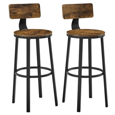 Bar Stools, Tall Bar Chairs With Backrest, Set Of 2 Kitchen Stools, Heavy-duty Steel Frame, 28.8-inch High, Easy Assembly, Industrial, Rustic Brown And Black - Image 0