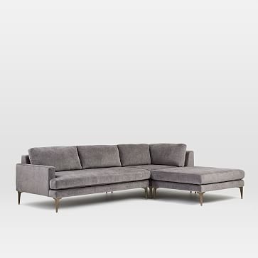 Andes Sectional Set 21: XL Left Arm 2.5 Seater Sofa, XL Corner, XL Ottoman, Poly, Twill, Dove, Blackened Brass - Image 1
