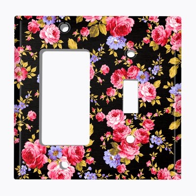Metal Light Switch Plate Outlet Cover (Pink Black Flowers - Single Rocker Single Toggle) - Image 0