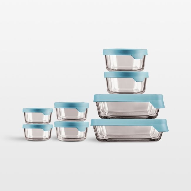 Anchor Hocking TrueSeal 16-Piece Glass Food Storage Set with Mineral Blue Lids - Image 0