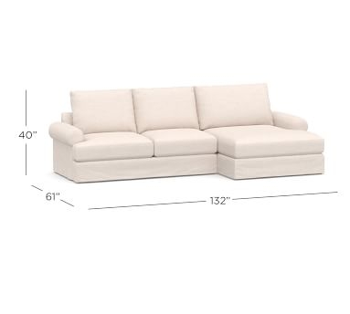 Canyon Roll Arm Slipcovered Left Arm Sofa with Double Chaise Sectional, Down Blend Wrapped Cushions, Performance Heathered Basketweave Dove - Image 4