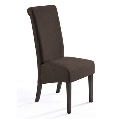 Dining Chair Dark Brown Upholstered Fabric Seat With Black Wood Legs - Image 0