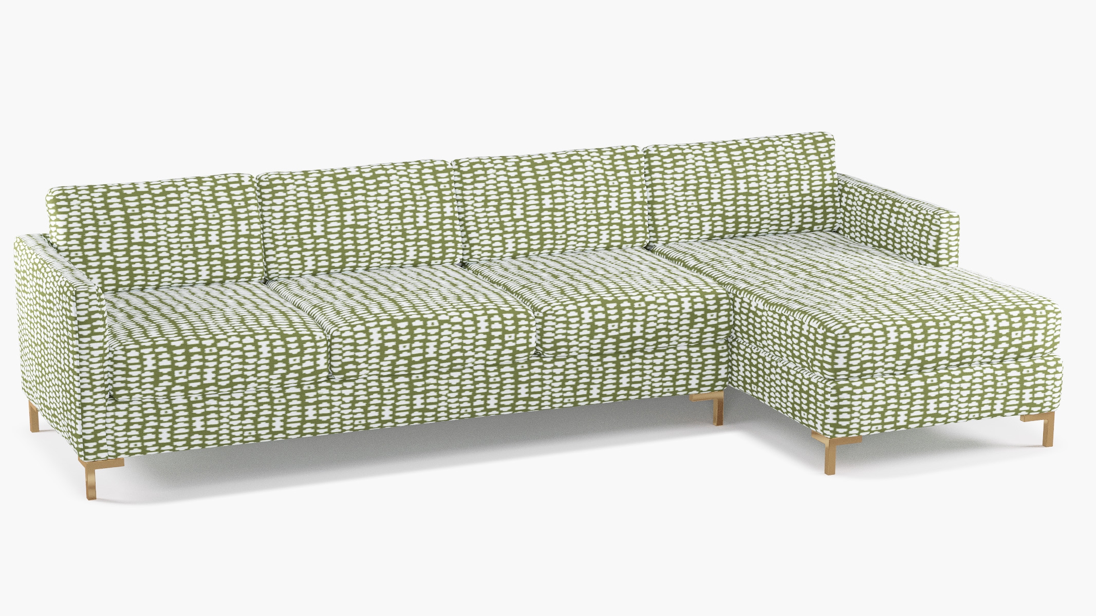Modern Sectional, Right Facing, Olive Odalisque, Brass L Leg - Image 1