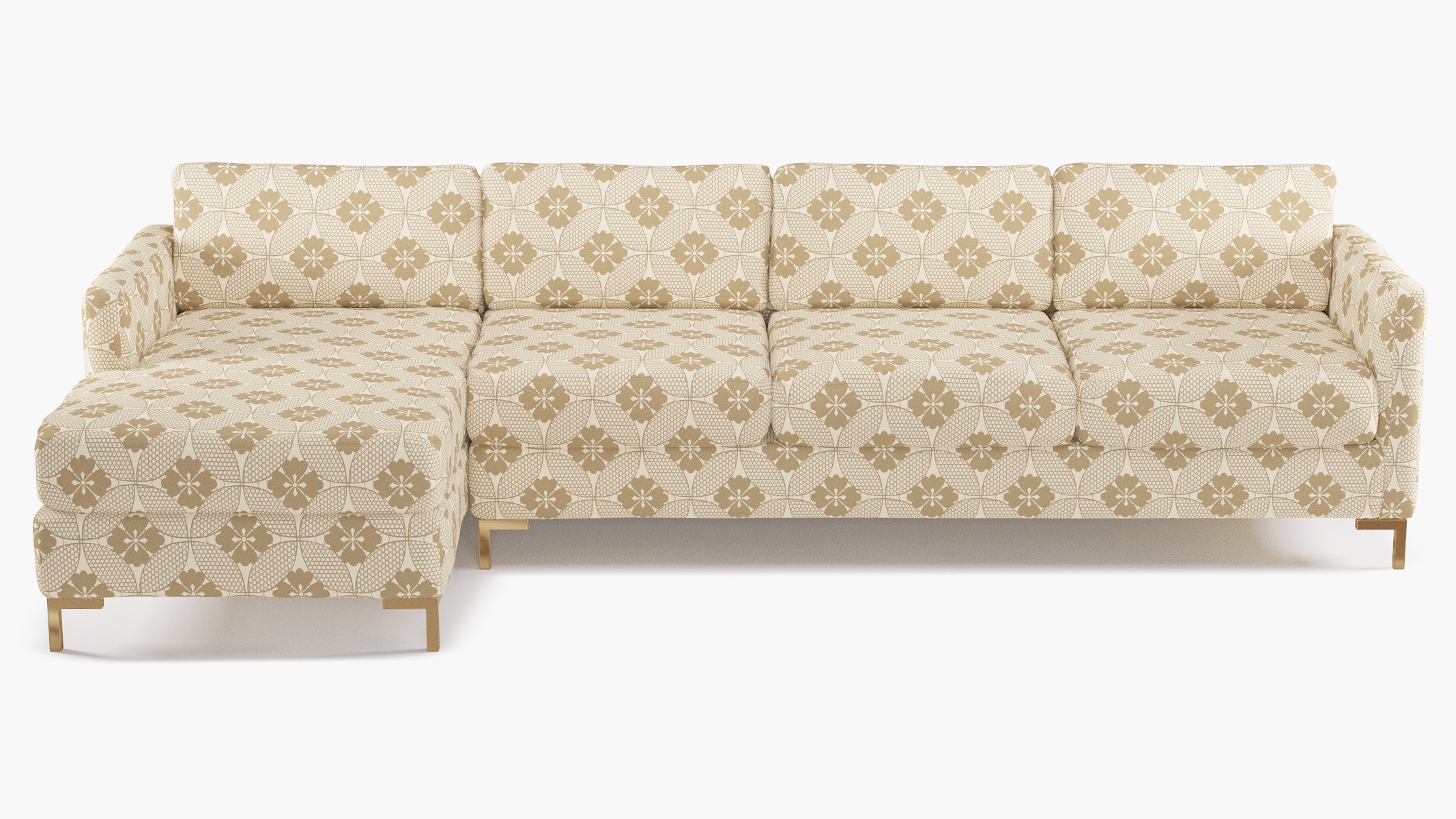 Modern Sectional, Left Facing, Rattan Solaire, Brass L Leg - Image 0