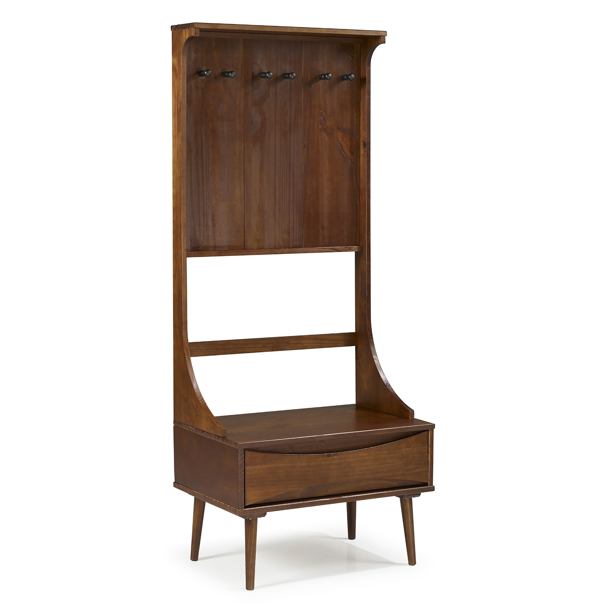 Atticus 68" Solid Wood Hall Tree With Drawer - Walnut - Image 1