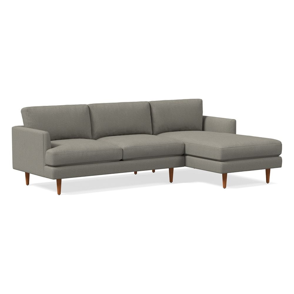 Haven Loft 99" Right 2-Piece Chaise Sectional, Performance Basketweave, Silver, Pecan - Image 0
