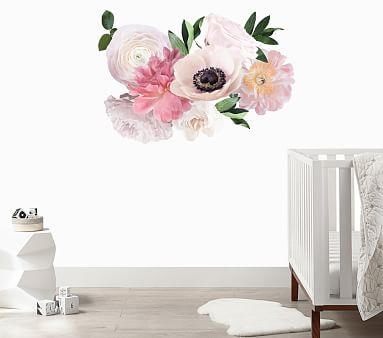 Soft Pink Garden Flowers Wall Decal, Full - Image 1