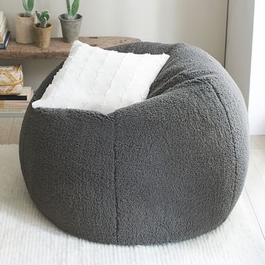 Sherpa Bean Bag Chair Cover + Insert, Large, Charcoal/Black - Image 4