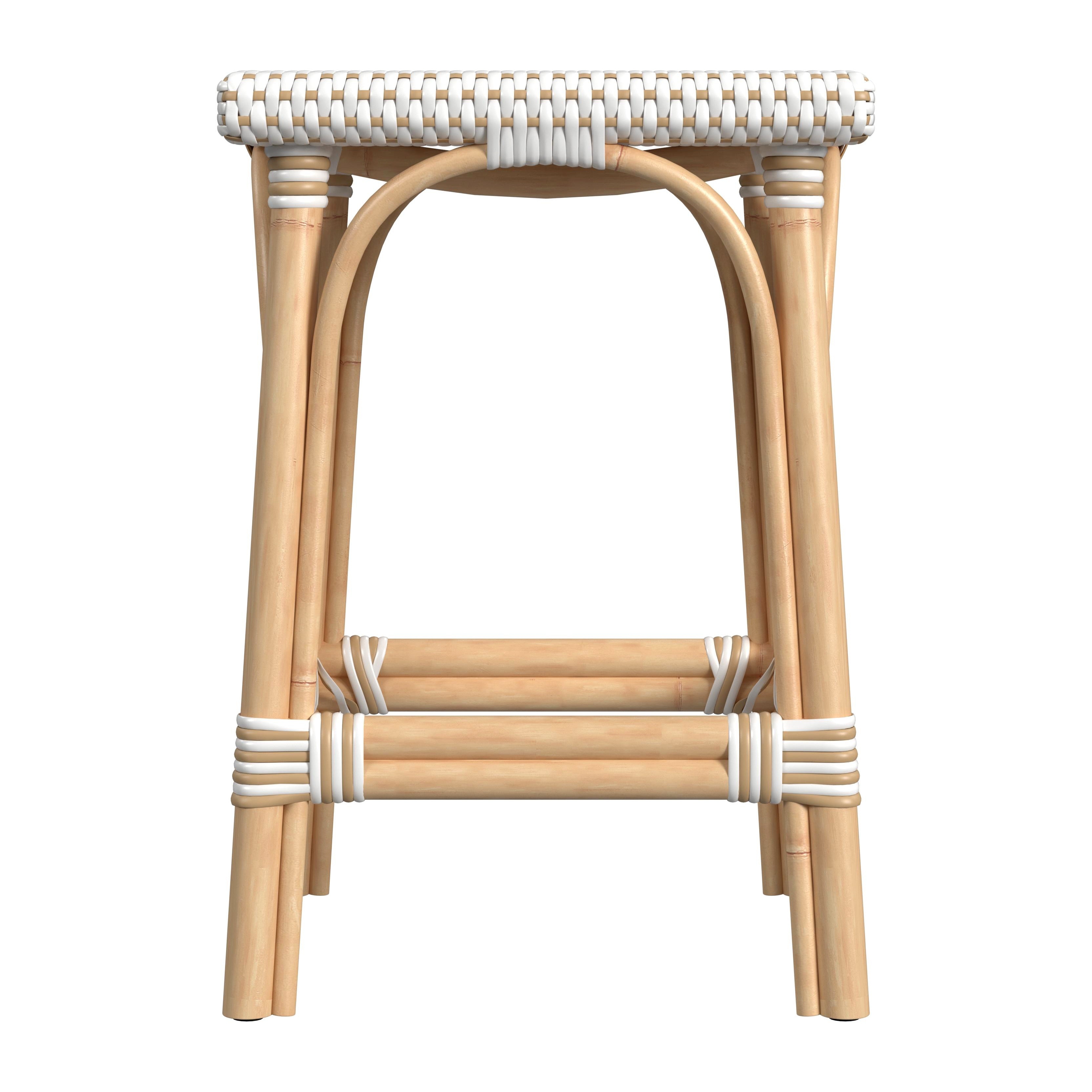 Riviera White/Tan Dot / Natural Rattan Frame Counter Stool - Image 1