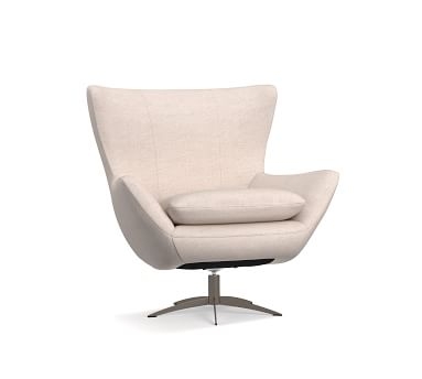 Wells Upholstered Tight Back Swivel Armchair with Bronze Base, Polyester Wrapped Cushions, Basketweave Slub Ivory - Image 1
