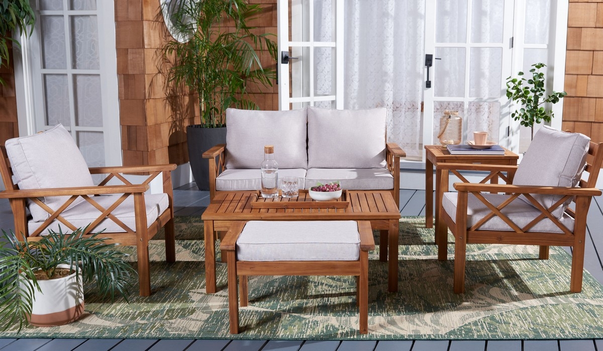 Loanna 6Pc Outdoor Living Set - Natural/Light Grey - Safavieh - Image 1