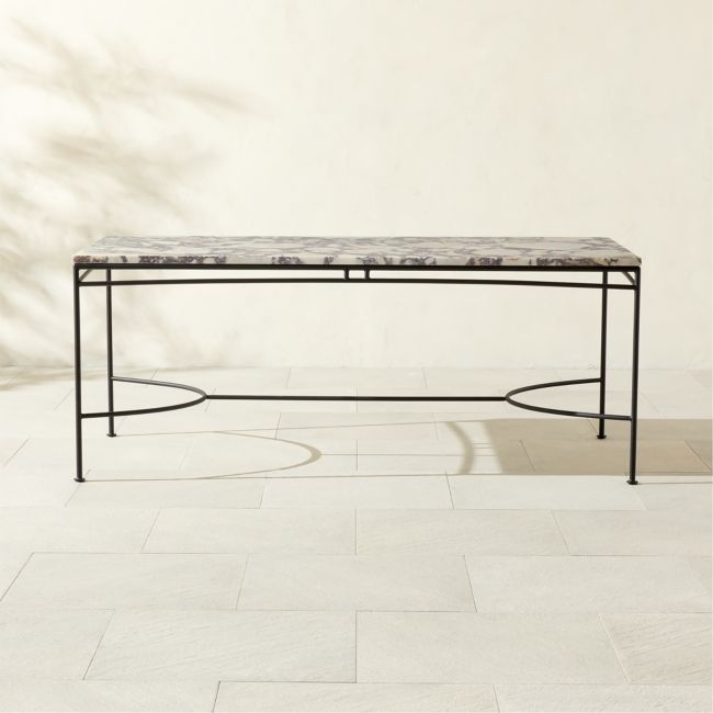 Calla 72" Rectangular Black Metal Outdoor Dining Table with Marble Top - Image 0