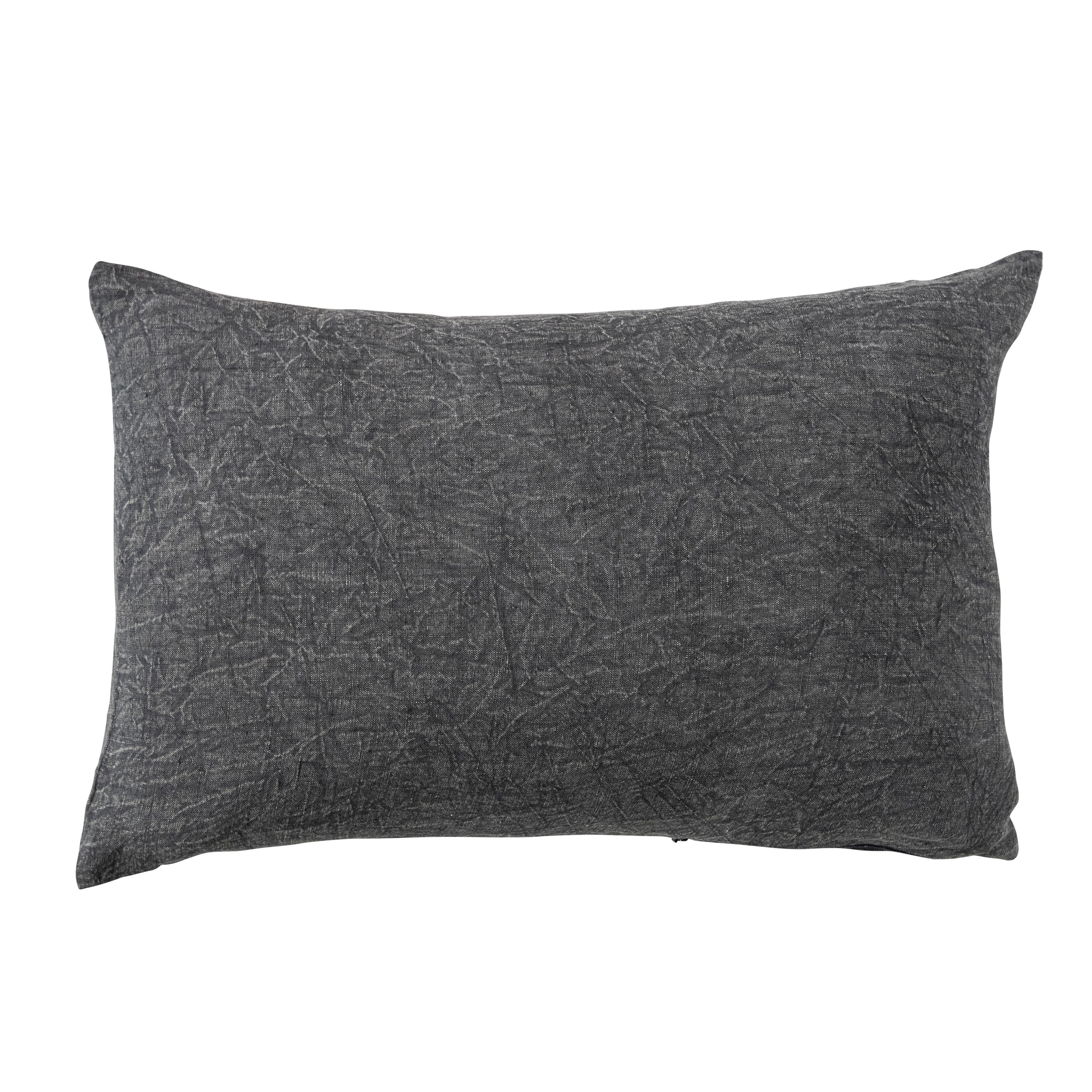 24 Inches Stonewashed Linen Lumbar Pillow, Charcoal - Image 0