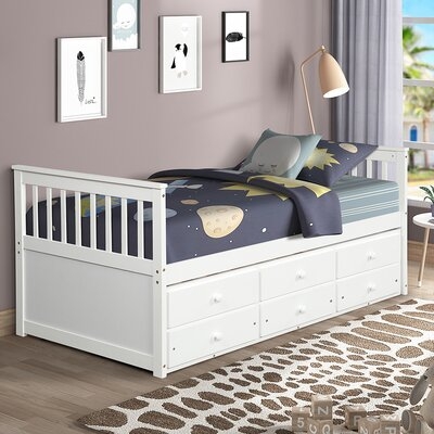 Captain's Bed Twin Daybed Trundle Bed Storage Drawers, White - Image 0