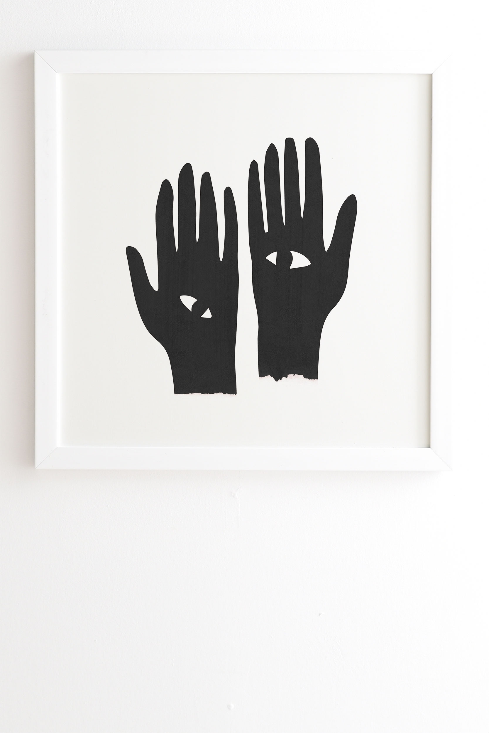 Hands Eye Black by Mambo Art Studio - Framed Wall Art Basic White 20" x 20" - Image 1
