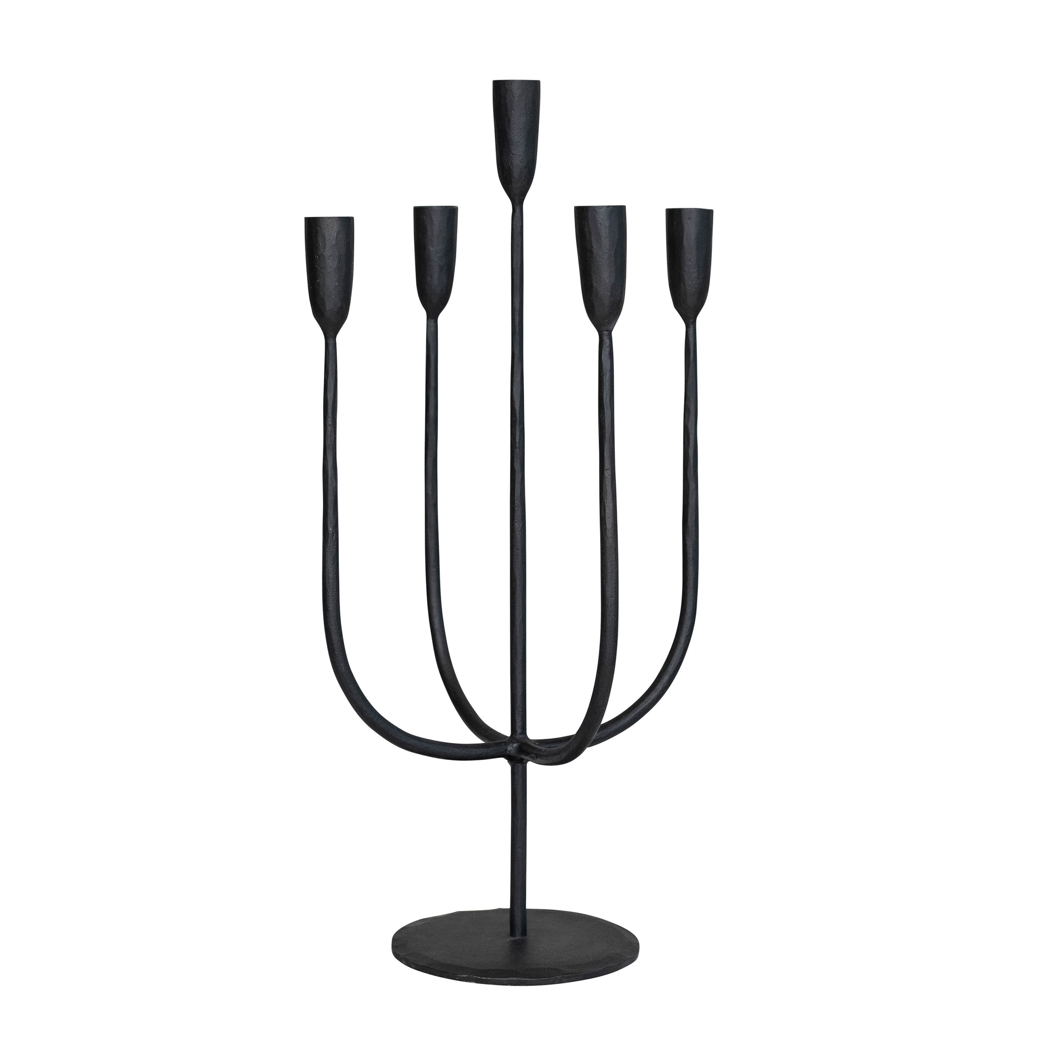 Round Hand-Forged 5 Taper Metal Candelabra, Black - Image 0