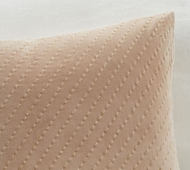 Ceres Velvet Pickstitch Lumbar Pillow Cover, 14 x 20", Taupe - Image 1