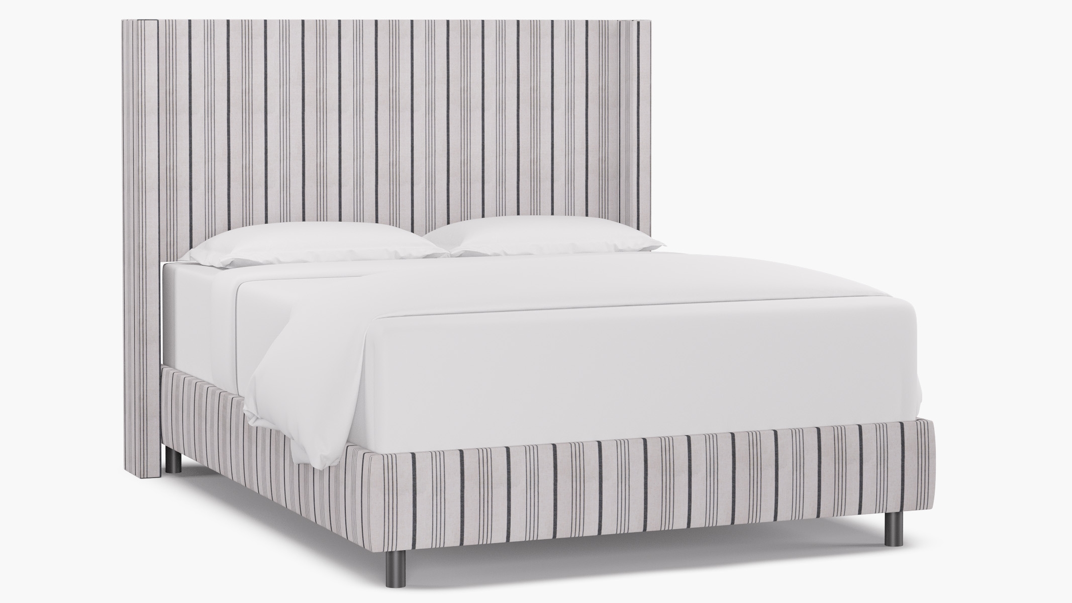 Modern Wingback Bed, Black Market Stripe, Queen - Image 1