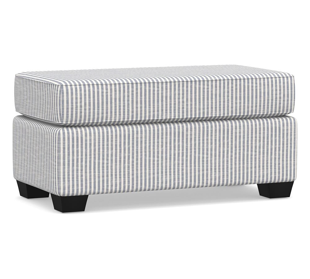 SoMa Fremont Roll Arm Upholstered Ottoman, Polyester Wrapped Cushions, Classic Stripe Blue - Image 0