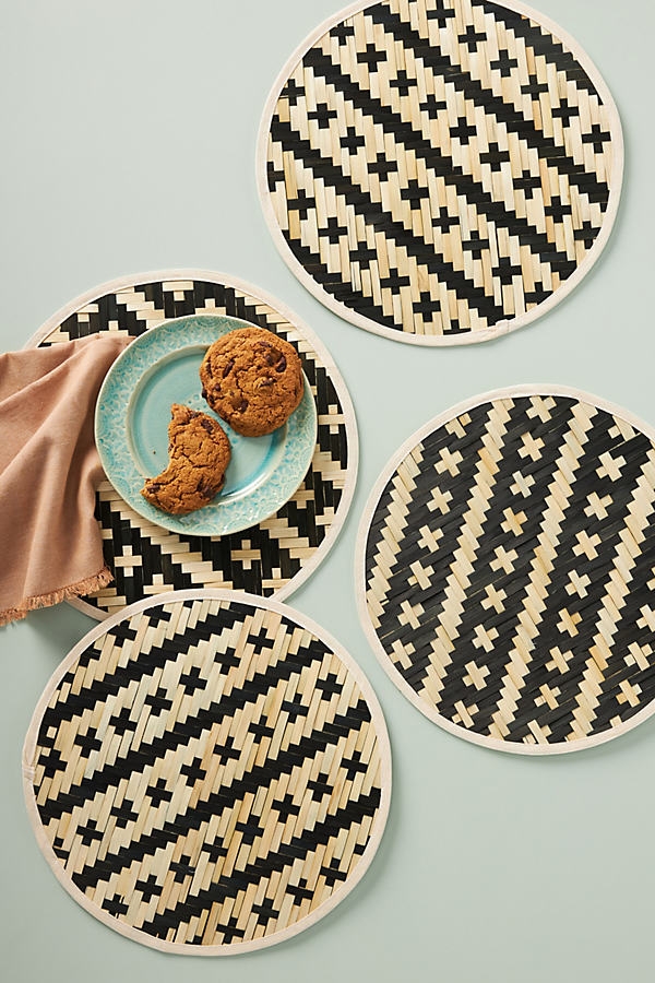 Woven Bamboo Placemats, Set of 4 By Anthropologie in Black Size SET OF 4 - Image 0