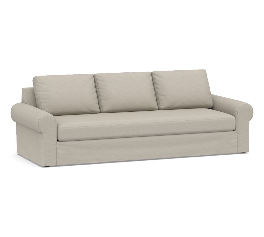 Big Sur Roll Arm Slipcovered Grand Sofa with Bench Cushion, Down Blend Wrapped Cushions, Performance Slub Cotton Silver Taupe - Image 0
