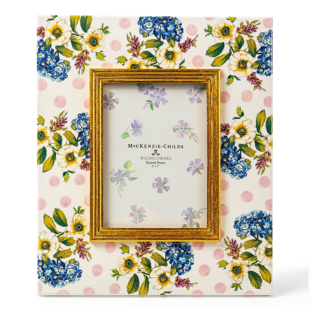 MacKenzie-Childs Wildflowers Blue/Green/Gold/Pink 5"" x 7"" Frame - Image 0