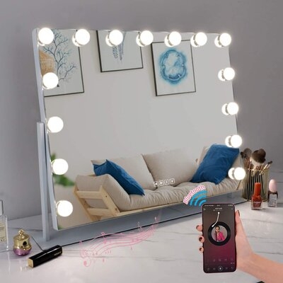 Latitude Run® Hollywood Vanity Mirror With Lights Bluetooth 360°Rotation Tabletop - Image 0