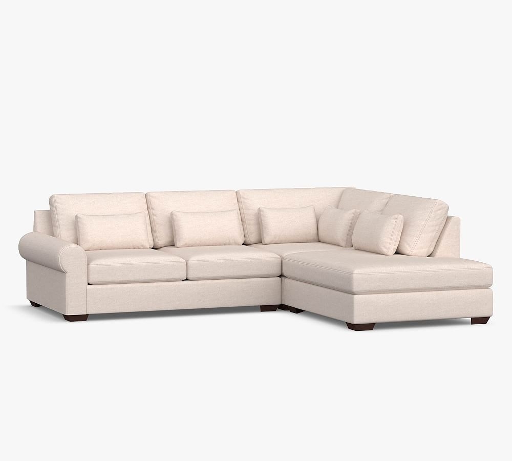 Big Sur Roll Arm Upholstered Deep Seat Left 3-Piece Bumper Sectional, Down Blend Wrapped Cushions, Performance Heathered Tweed Ivory - Image 0