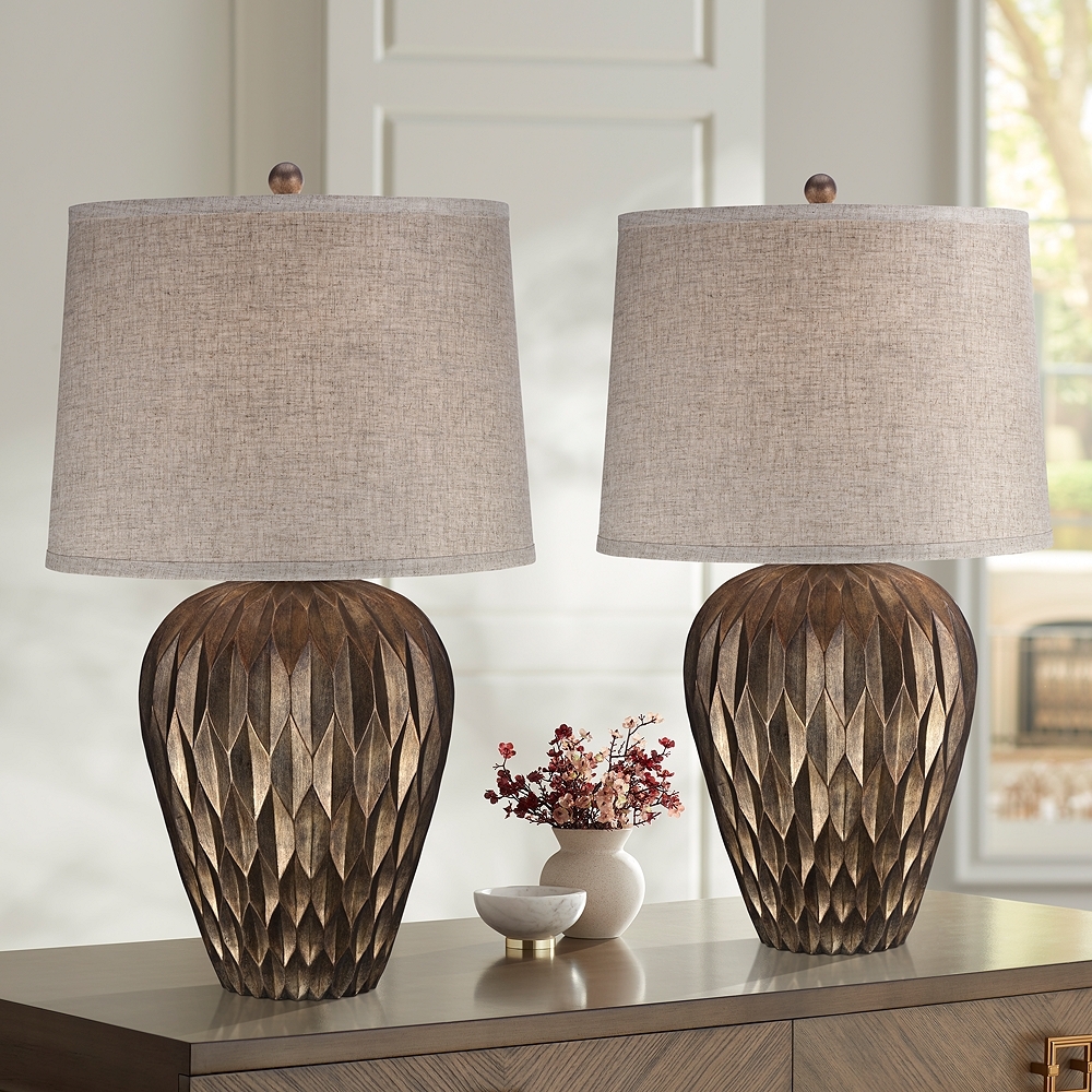 Possini Euro Buckhead Bronze Modern Urn Table Lamps Set of 2 - Image 0