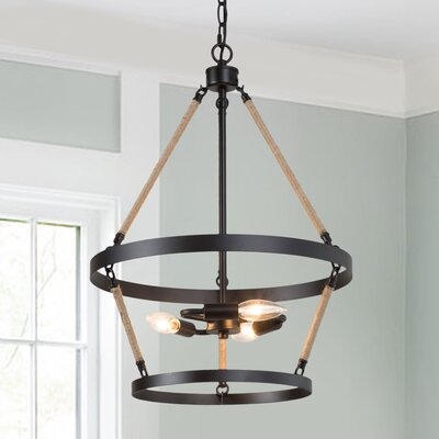 3- Light Tiered Wagon Wheel Chandelier With Rope Accent - Image 0