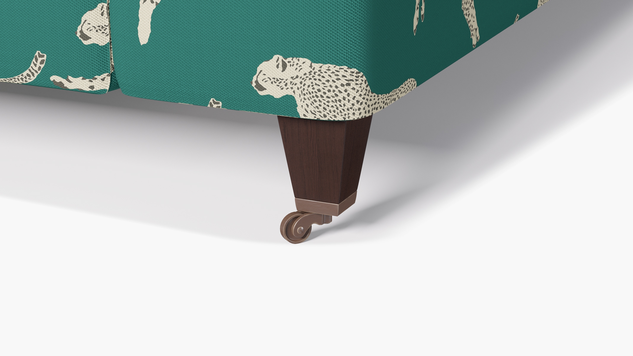 Classic Sofa, Polo Green Cheetah, Espresso with Antique Brass Caster - Image 6