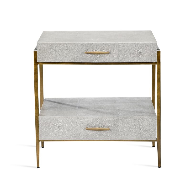 Interlude Morand 2 - Drawer Metal Nightstand in Gray/Gold - Image 0